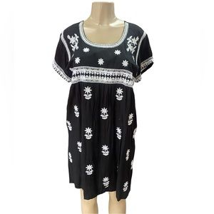 India Embroidered Black and White Dress